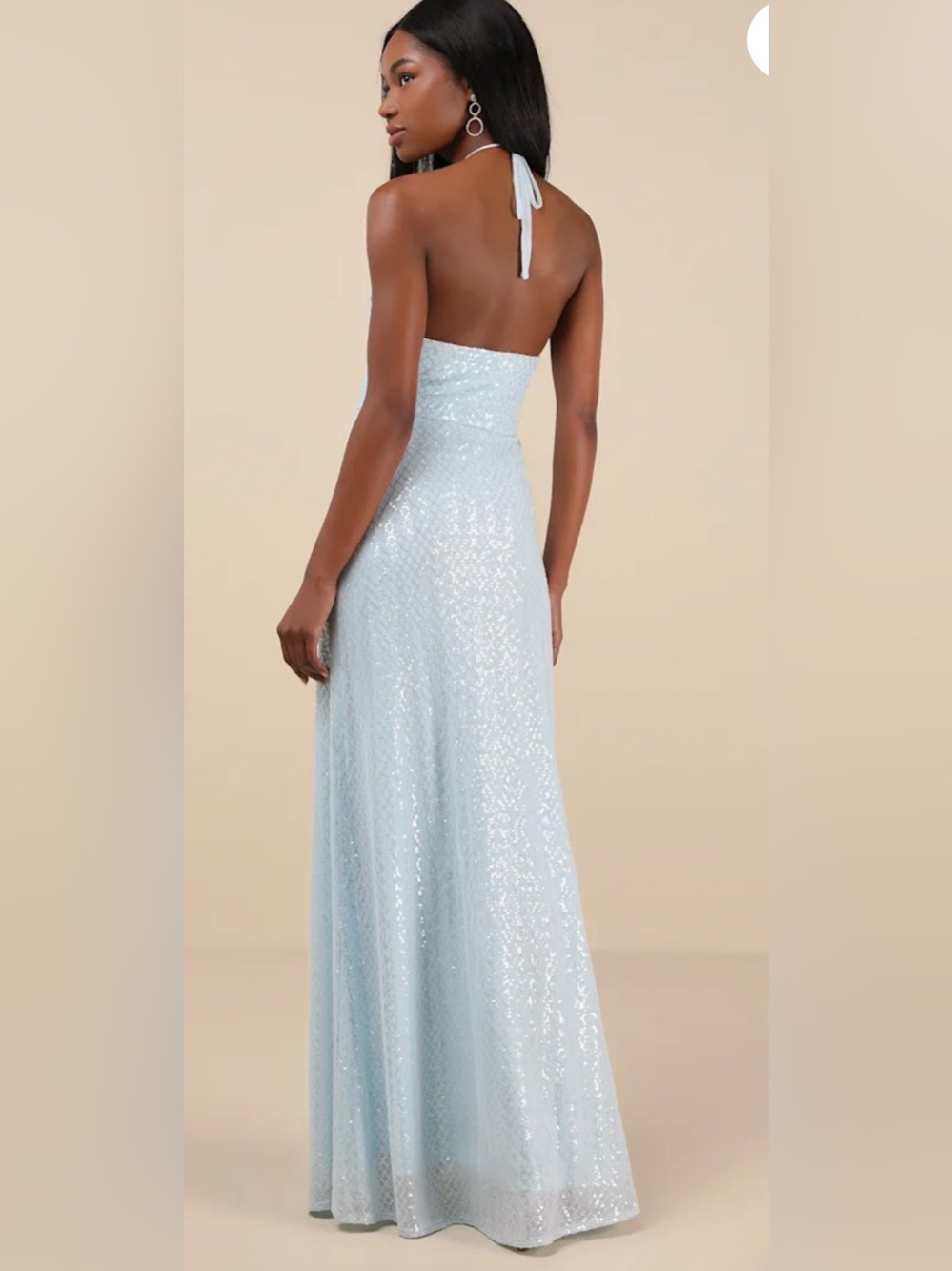 Lulus Kalina Light Blue Sequin Halter Maxi Dress - Size XL - Picture 2 of 3